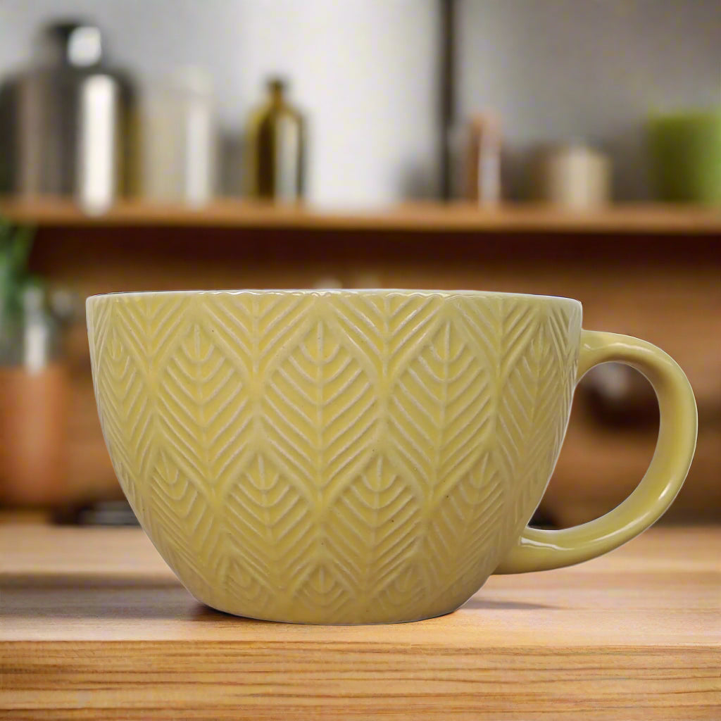 kubek śniadaniowy maya żółty z kamionki  inspiracja w nowoczesnej kuchni scapol