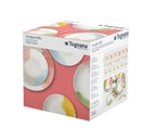 pudełko gift box do zestawu talerzy od scapol włoskiego producent tognana białe z pastelowym wzorem stylizowany na malowany akwarelą na białym tle 