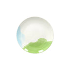 talerz deserowy niebieski z zielonym od scapol włoskiego producent tognana białe z pastelowym wzorem stylizowany na malowany akwarelą na białym tle z góry