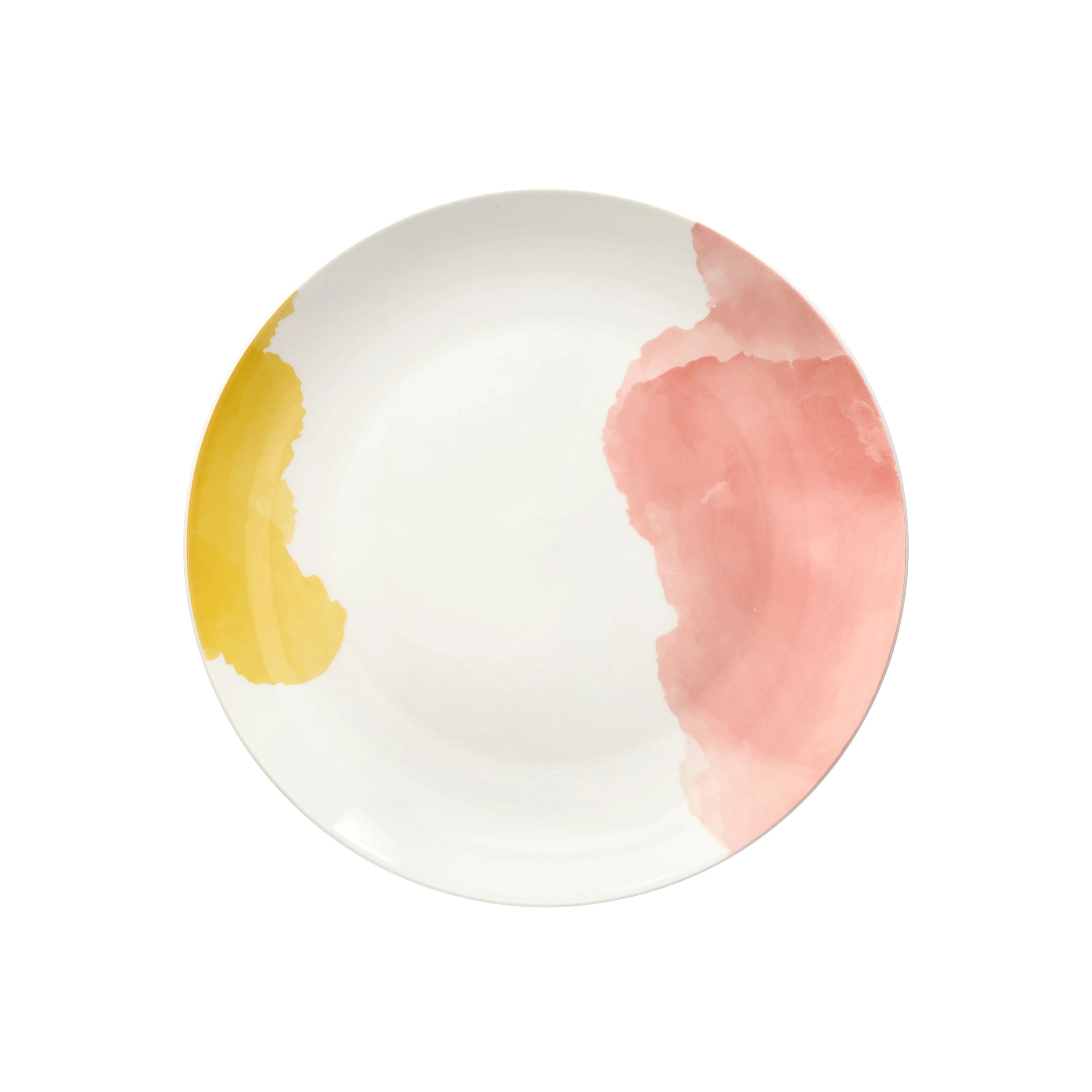 talerz obiadowy wzór żółto różowy od scapol włoskiego producent tognana białe z pastelowym wzorem stylizowany na malowany akwarelą na białym tle