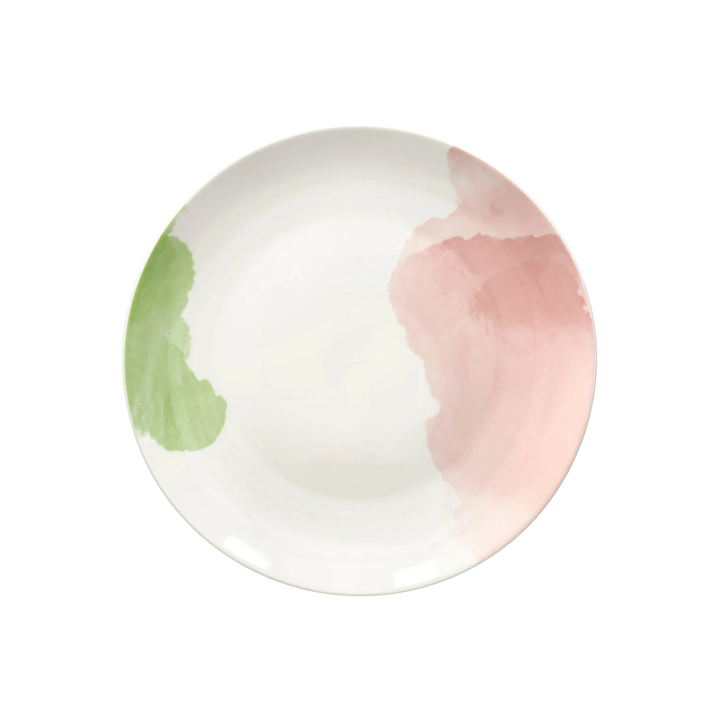 talerz obiadowy wzór zielono różowy od scapol włoskiego producent tognana białe z pastelowym wzorem stylizowany na malowany akwarelą na białym tle