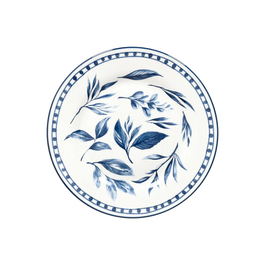 talerz deserowy z białej porcelany i niebieski delikatny wzór marki tognana blue loira 