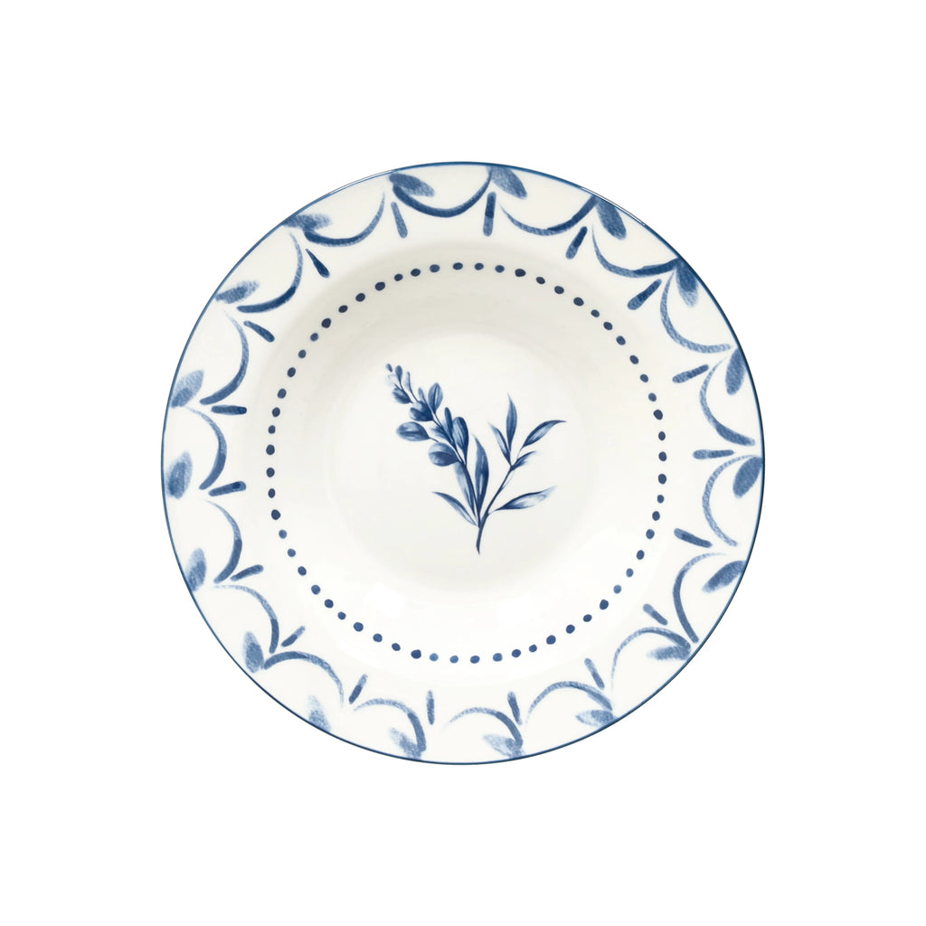 talerz do zupy głęboki z białej porcelany i niebieski delikatny wzór marki tognana blue loira widok z góry na białym tle