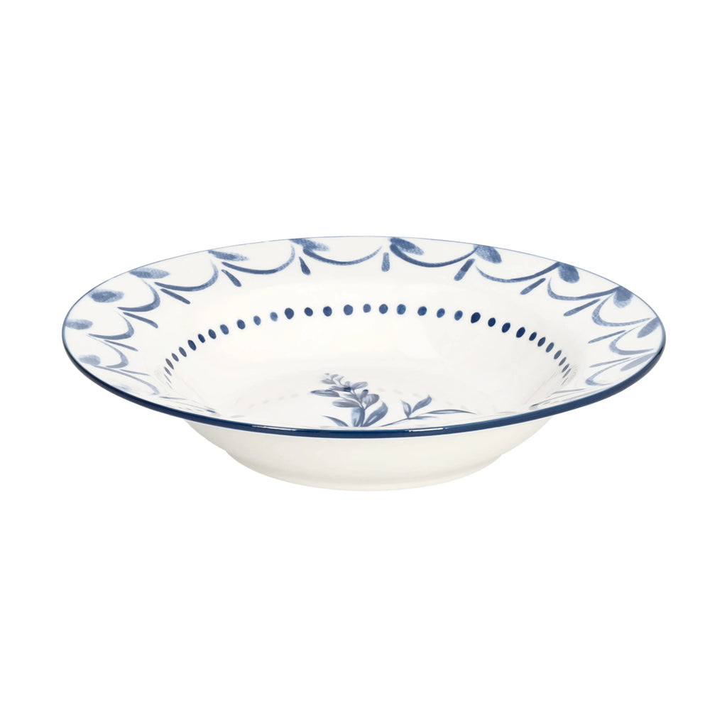 talerz do zupy głęboki z białej porcrelany i niebieski delikatny wzór marki tognana blue loira na biały tle