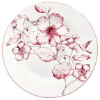 talerz obiadowy duży colibri z motywem kwiatowym z białej porcelany i różowym wzorem na białym tle widok z góry