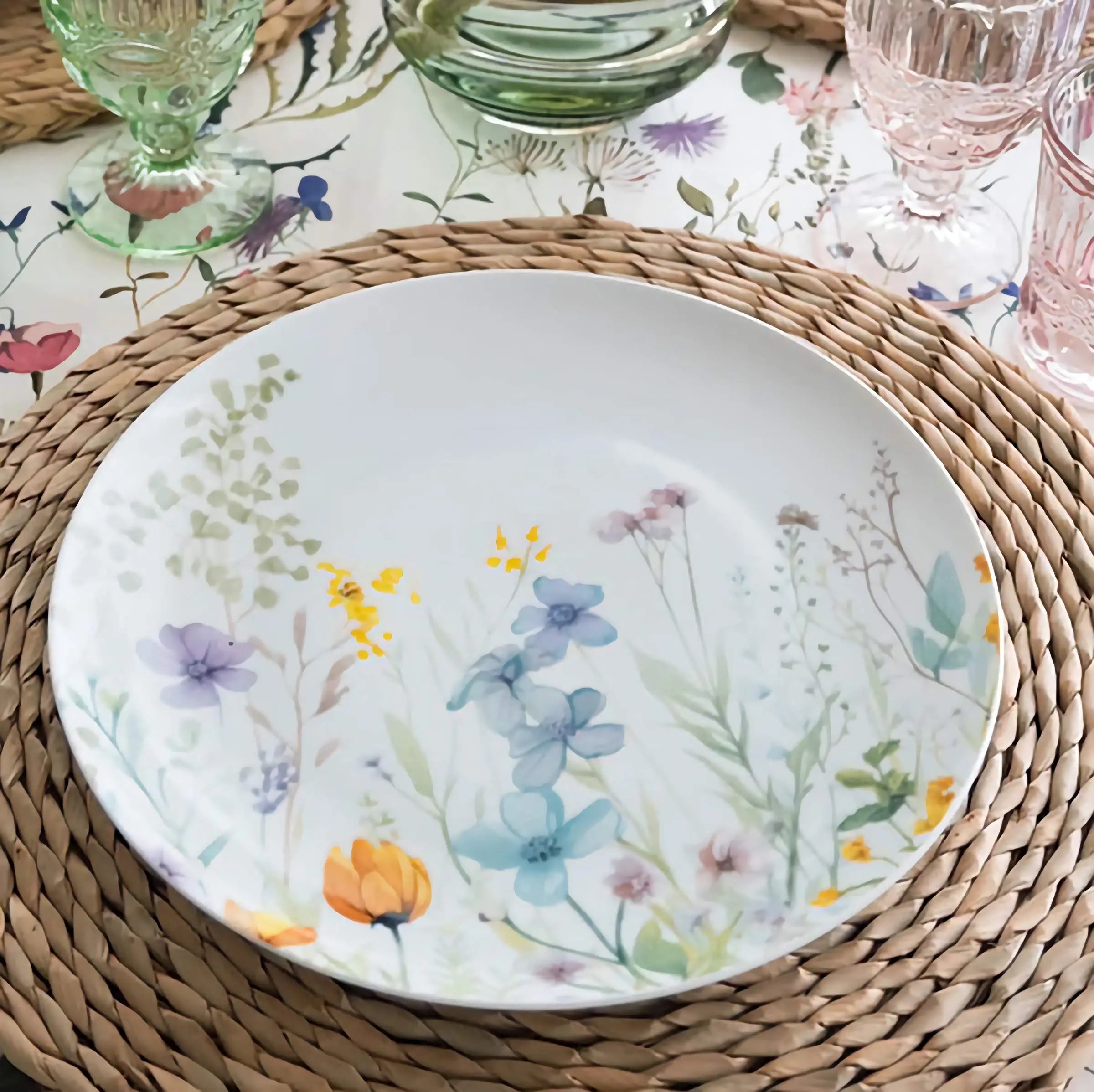 talerz obiadowy florenne na bambusowej podkładce aranżacja