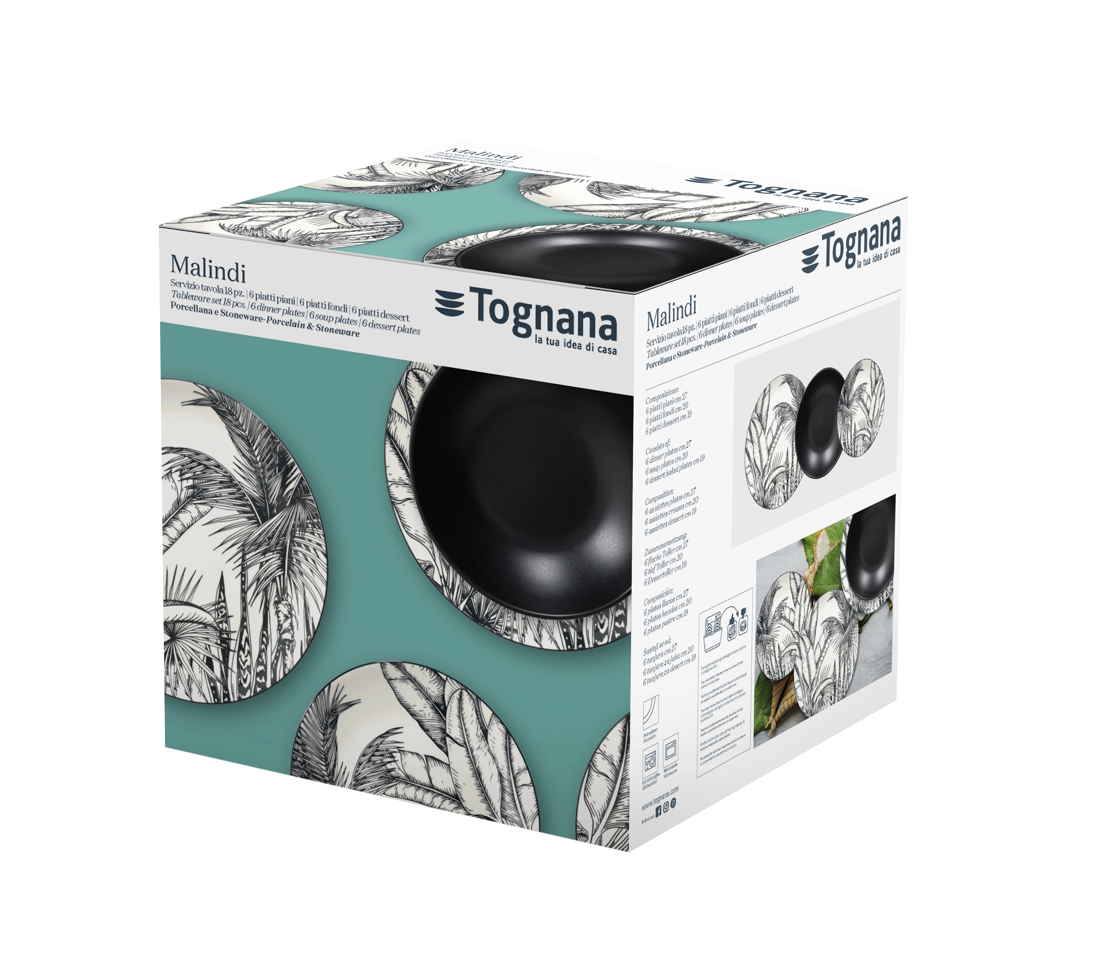pudełko prezentowe oryginalne do zastawy obiadowej malindi firmy tognana na białym tle