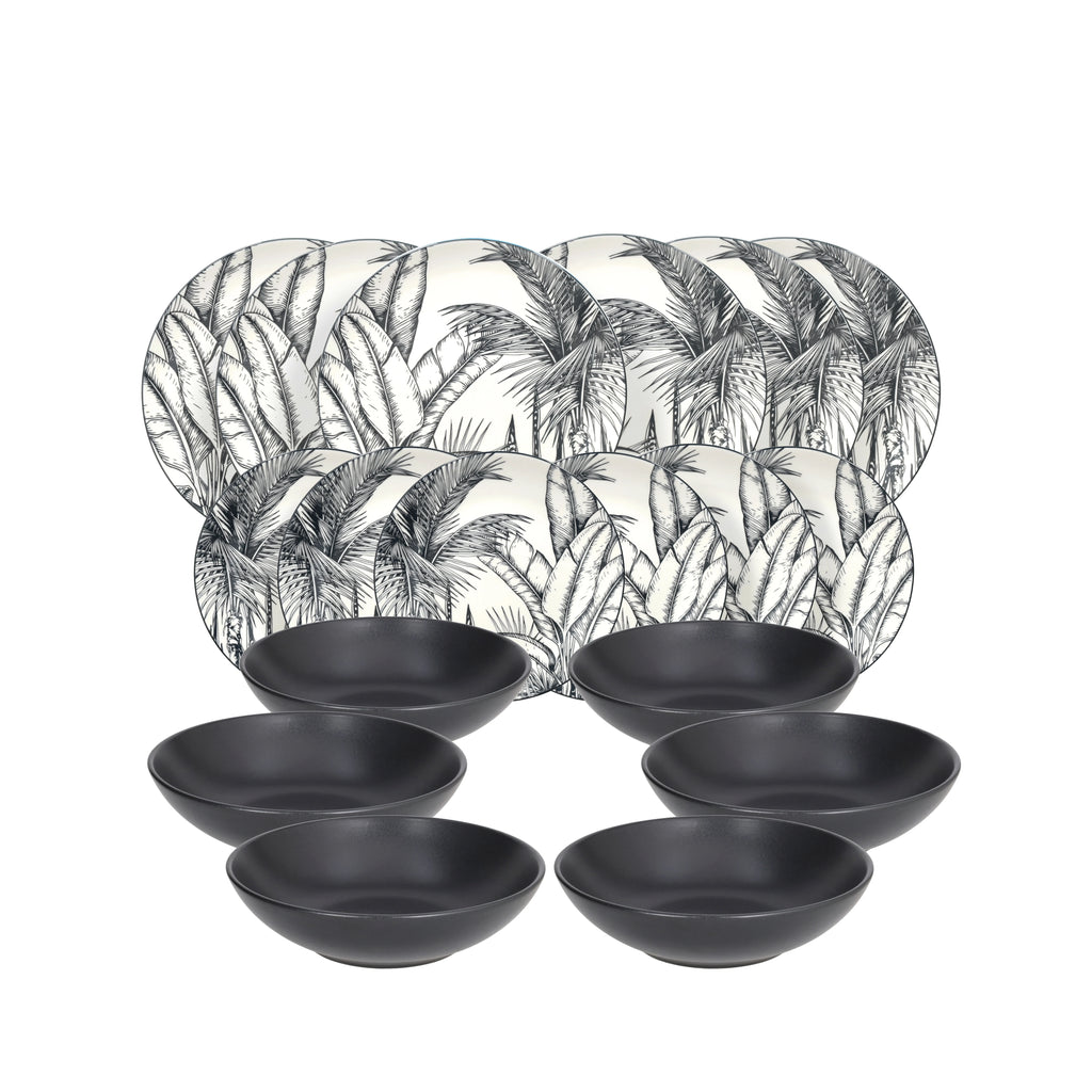 prezentacja całego serwisu obiadowego włoskiej firmy tognana 18 elementów na białym tle