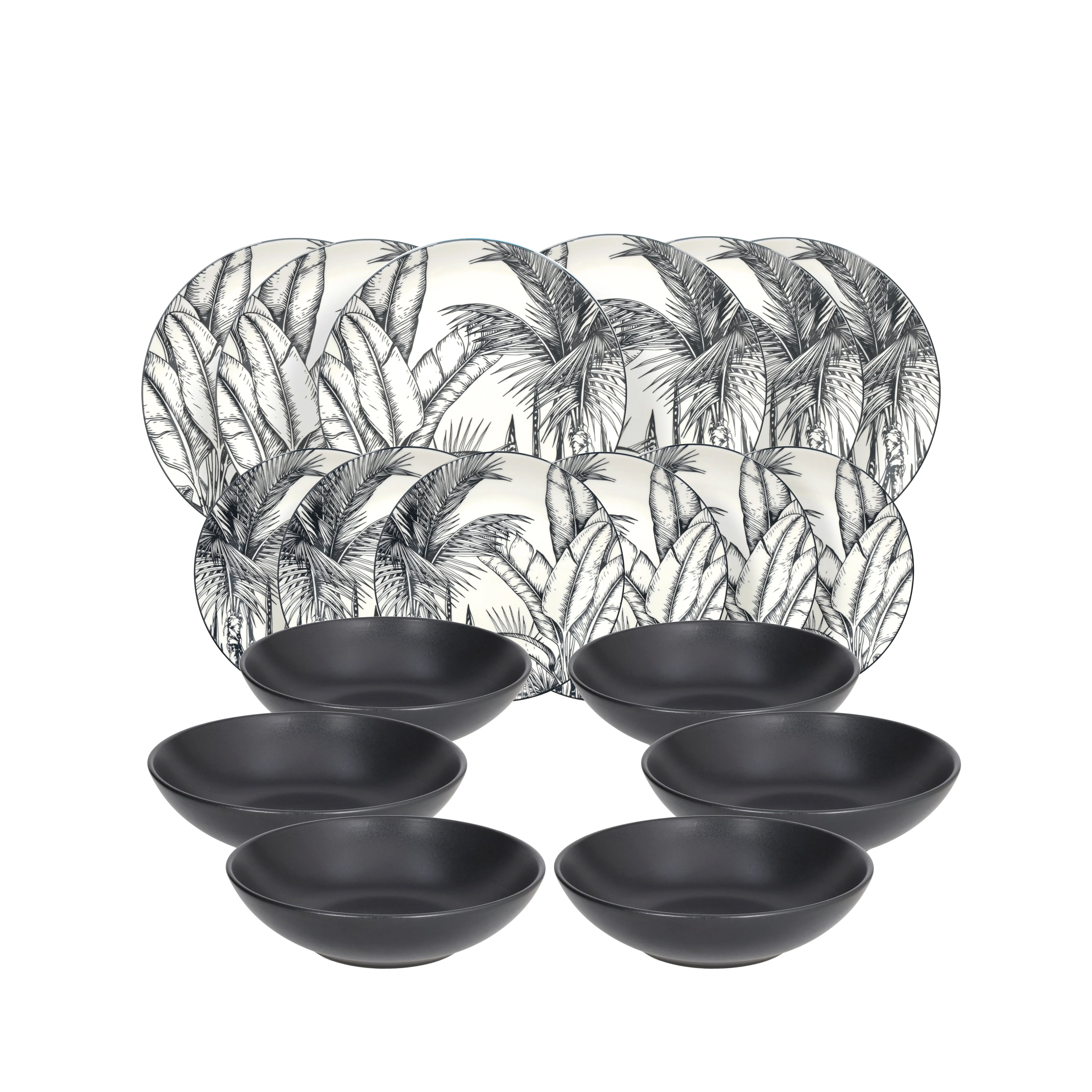 prezentacja całego serwisu obiadowego włoskiej firmy tognana 18 elementów na białym tle