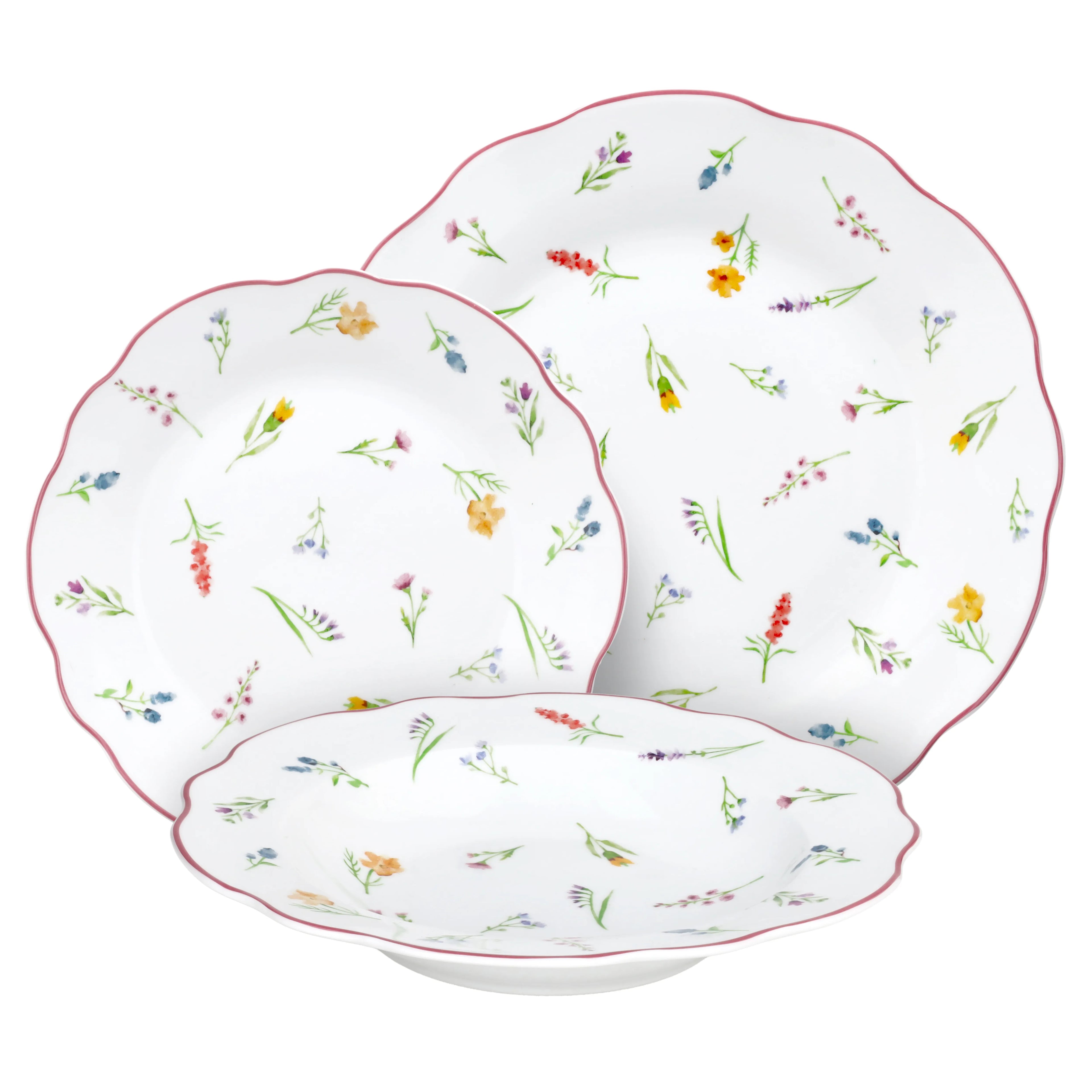 komplet talerzy z porcelany biały w delikatne kwiaty od scapol Millefiori Tognana 18 elementów