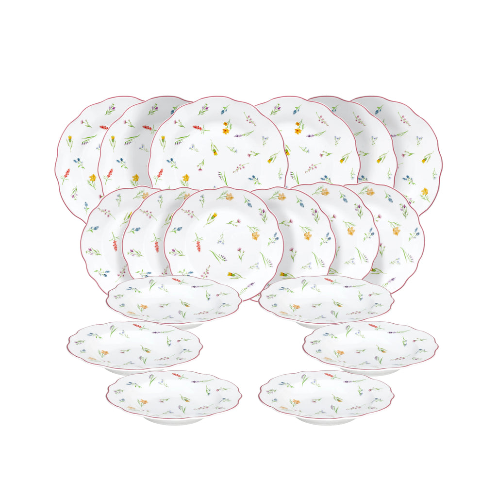 serwis obiadowy z porcelany biały w delikatne kwiaty od scapol Millefiori Tognana 18 elementów